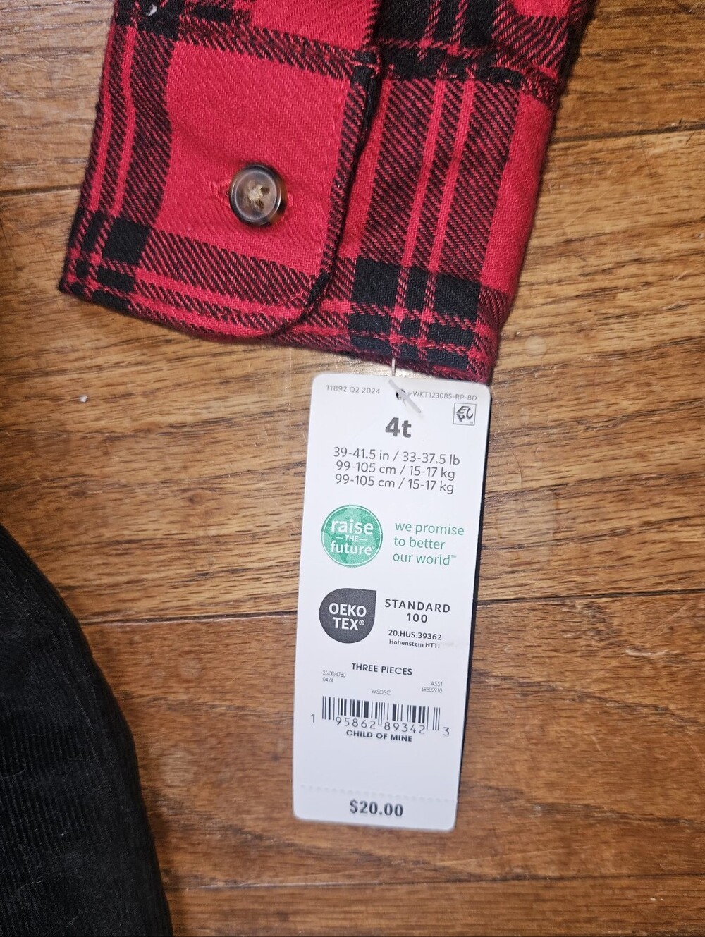 NWT Carter's holiday set red and black button-down shirt, black pants and tie 4T - Picture 2 of 4